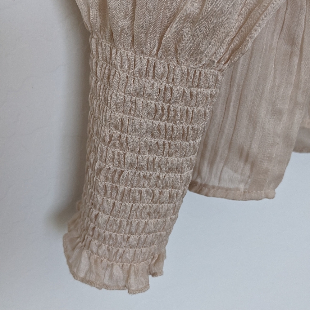 Express Button Down Smocked Cuff Blouse Champaign… - image 3